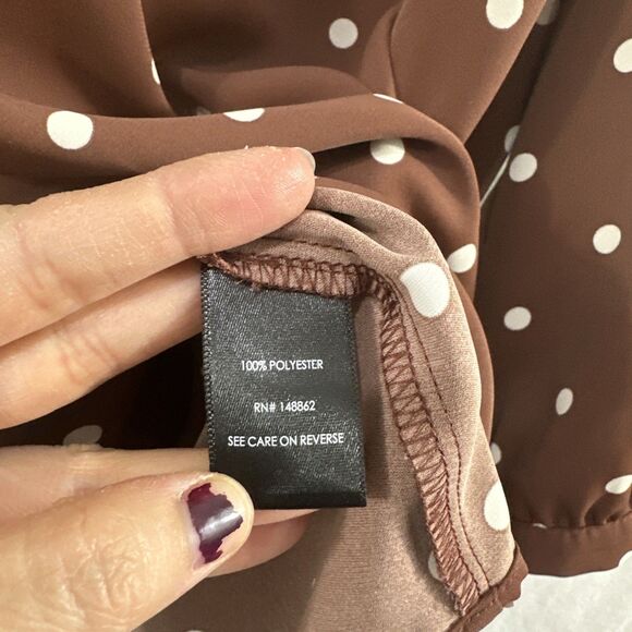 Torrid Harper Crepe De Chine Brown Polka Dot 3/4 Sleeve Top Womens Size 2 Career - Picture 8 of 11